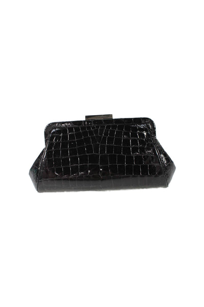Tiffany & Co Womens Crocodile Silver Tone Clutch Handbag Black