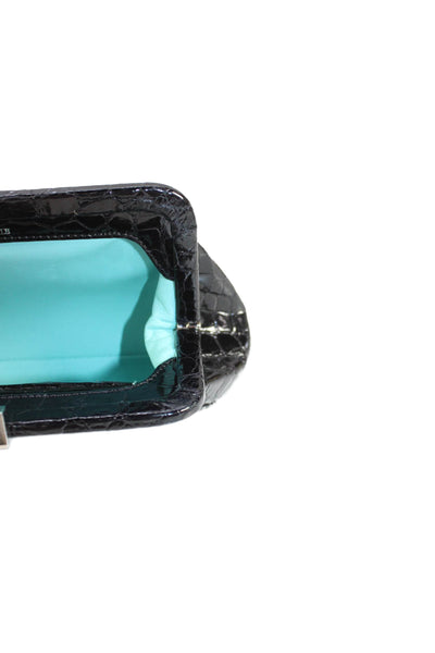 Tiffany & Co Womens Crocodile Silver Tone Clutch Handbag Black