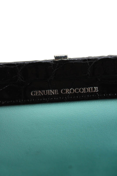 Tiffany & Co Womens Crocodile Silver Tone Clutch Handbag Black