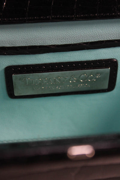 Tiffany & Co Womens Crocodile Silver Tone Clutch Handbag Black