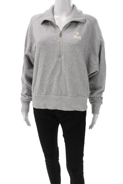 Marant Etoile Womens Gray Cotton Pullover Collared Zip Long Sleeve Size 40