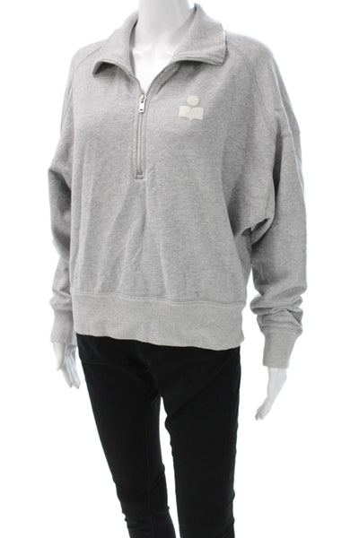 Marant Etoile Womens Gray Cotton Pullover Collared Zip Long Sleeve Size 40
