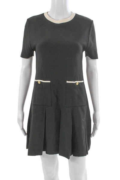 Zara Womens Mini Shift Dress Black Short Sleeve Round Neck Size M