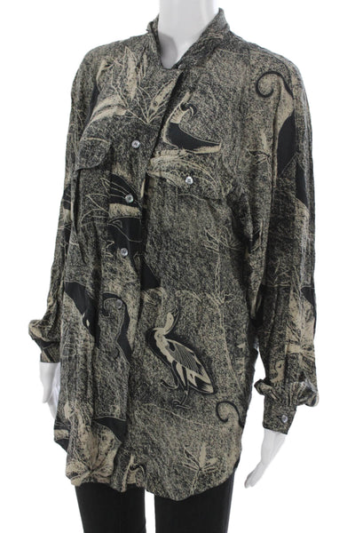 Escada Margaretha Ley Women Tunic Silk Button Up Beige Long Sleeve Size L