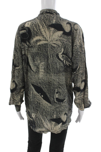Escada Margaretha Ley Women Tunic Silk Button Up Beige Long Sleeve Size L