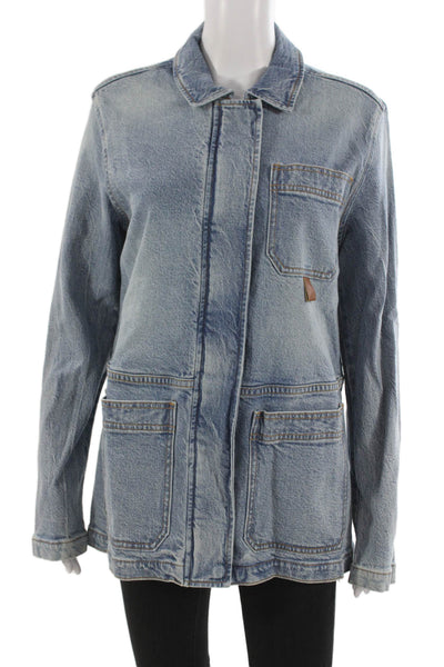 Habitual Womens Light Blue Collared Zip Long Sleeve 90s Jacket Size M