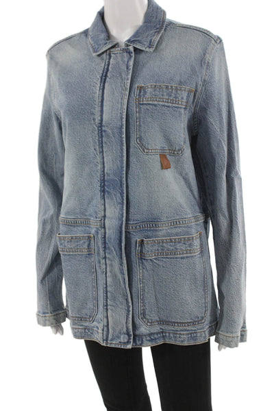 Habitual Womens Light Blue Collared Zip Long Sleeve 90s Jacket Size M