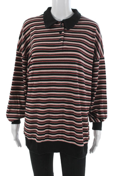 Lioness Unisex Polo Collared Striped Long Sleeve Black Button 90s Size S