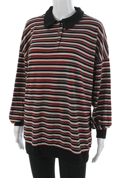 Lioness Unisex Polo Collared Striped Long Sleeve Black Button 90s Size S