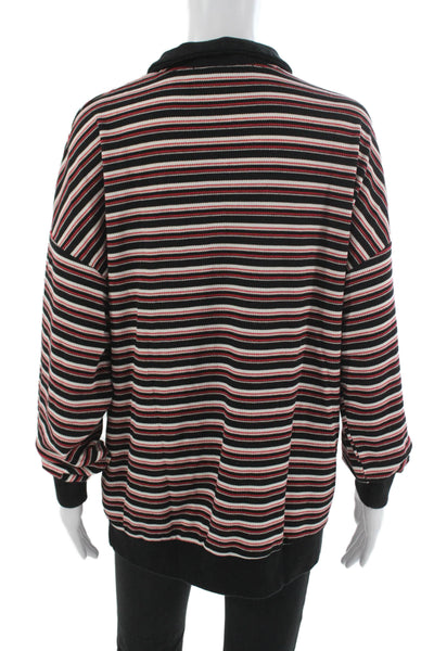 Lioness Unisex Polo Collared Striped Long Sleeve Black Button 90s Size S