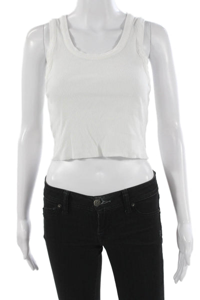 Agolde Women Cropped Basic Sleeveless Tank White Round Neck Size M