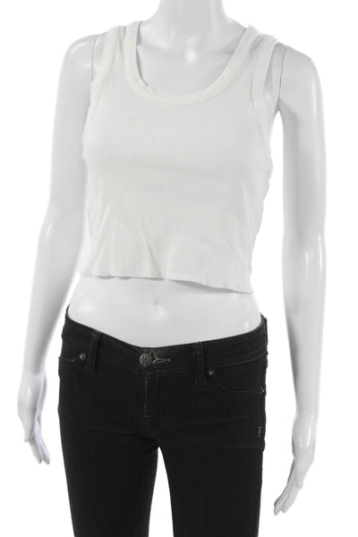 Agolde Women Cropped Basic Sleeveless Tank White Round Neck Size M