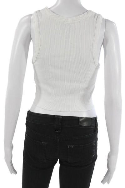 Agolde Women Cropped Basic Sleeveless Tank White Round Neck Size M