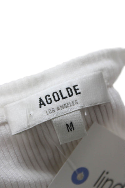 Agolde Women Cropped Basic Sleeveless Tank White Round Neck Size M