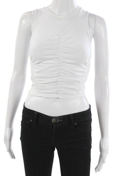 Zara Women Cropped Jersey Tank Sleeveless Crew Neck White Cotton Size S