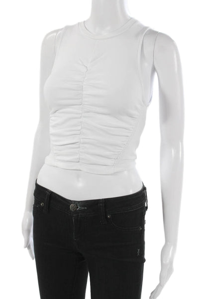 Zara Women Cropped Jersey Tank Sleeveless Crew Neck White Cotton Size S