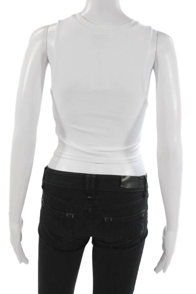 Zara Women Cropped Jersey Tank Sleeveless Crew Neck White Cotton Size S
