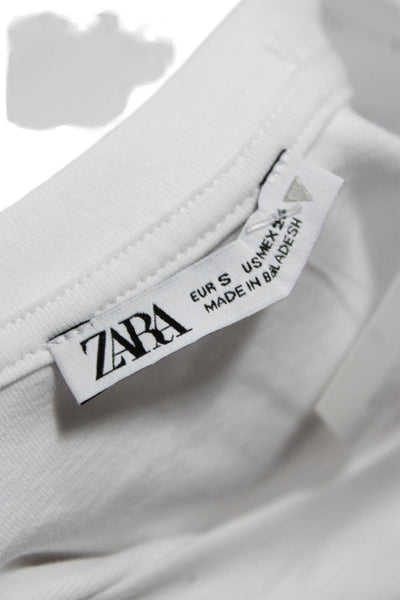 Zara Women Cropped Jersey Tank Sleeveless Crew Neck White Cotton Size S