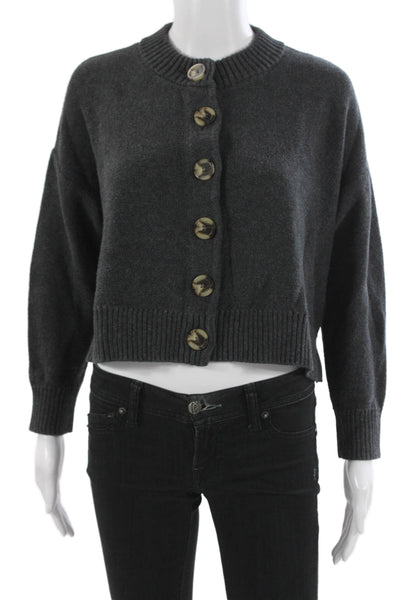 Quince Unisex Cardigan Dark Gray Organic Cotton Crewneck Button Size S