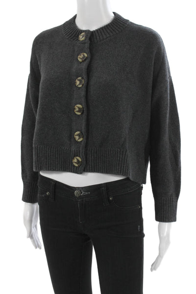 Quince Unisex Cardigan Dark Gray Organic Cotton Crewneck Button Size S