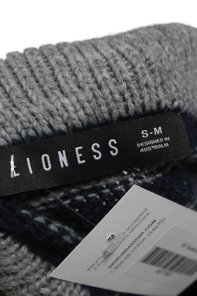 Lioness Unisex Striped Collared Button Pullover Sweater Dark Blue Size S