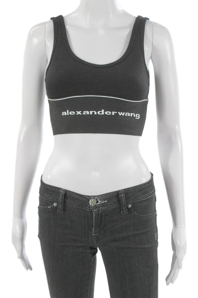 Alexander Wang Women Cropped Jersey Tank Black Graphic Print Round Neck Size S