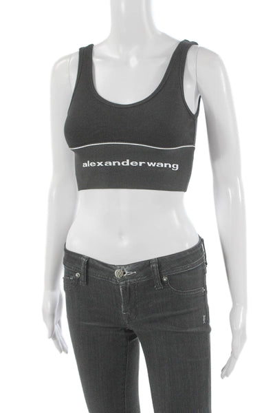 Alexander Wang Women Cropped Jersey Tank Black Graphic Print Round Neck Size S