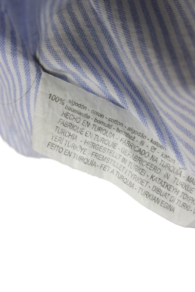 Zara Women Light Blue Striped Cotton Button-Up Long Sleeve Size S