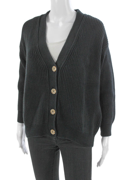 Quince Unisex Long Sleeve Cardigan Black V Neck Button Organic Cotton Size S