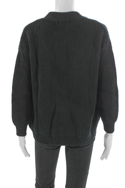 Quince Unisex Long Sleeve Cardigan Black V Neck Button Organic Cotton Size S
