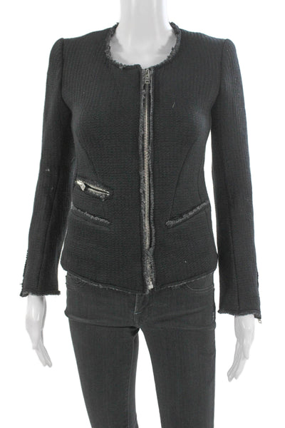 IRO Womens Black Blazer Long Sleeve Zip Round Neck Wool Blend Size 0