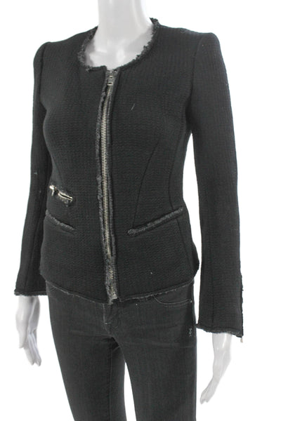 IRO Womens Black Blazer Long Sleeve Zip Round Neck Wool Blend Size 0
