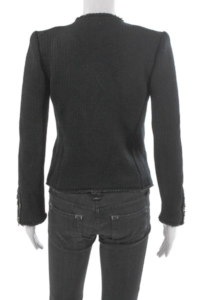 IRO Womens Black Blazer Long Sleeve Zip Round Neck Wool Blend Size 0