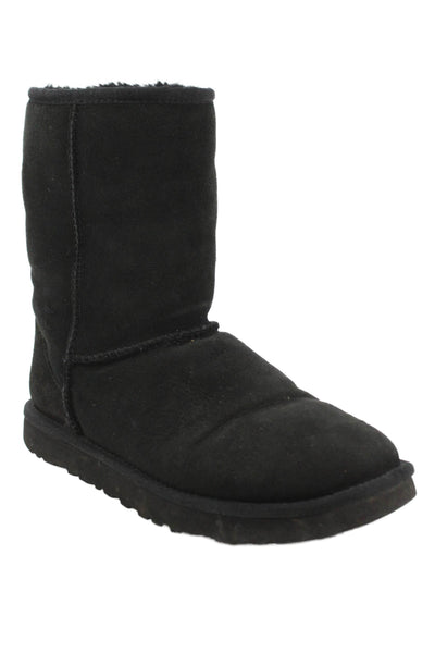 UGG Australia Womens Sheepskin Lining Classic Short Ankle Boots Black Size 6