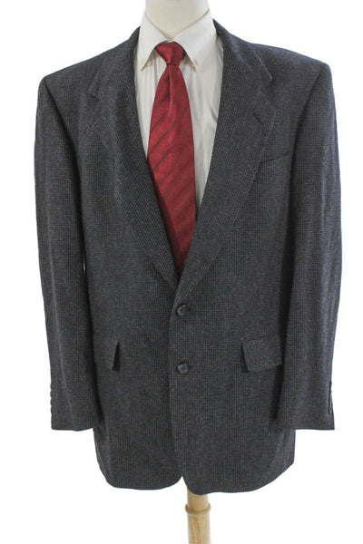 Hart Schaffner Marx Mens Dark Gray Virgin Wool Check Suit Jacket Size 44