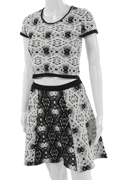 Parker Womens A-Line Skater Skirt Black Geometric Short Size S