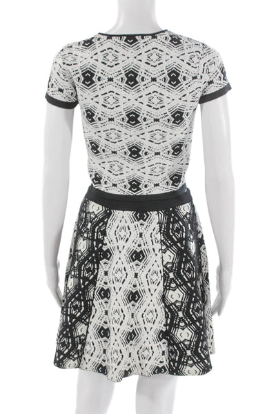 Parker Womens A-Line Skater Skirt Black Geometric Short Size S