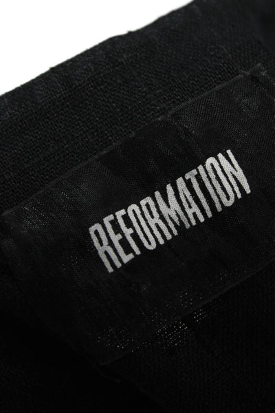 Reformation Women Cropped Linen V Neck Lace Up Black Short Sleeve Top Size S