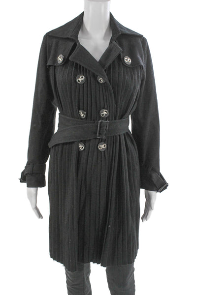 Max Mara Womens Black Trench Coat Wool Blend Collared Buckle Size S