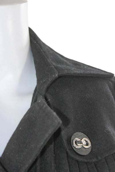 Max Mara Womens Black Trench Coat Wool Blend Collared Buckle Size S