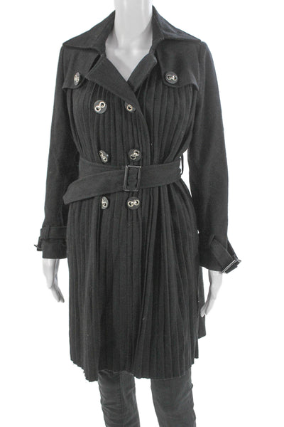 Max Mara Womens Black Trench Coat Wool Blend Collared Buckle Size S