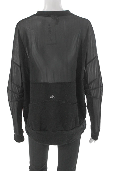 Alo Womens Black Crew Neck Long Sleeve Designer Sweatshirt Size XS