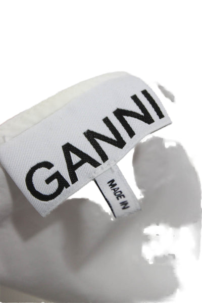 Ganni Womens V-Neck White Cotton Blouse 3/4 Sleeve Designer Size 34