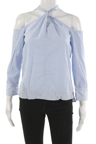 Rag & Bone Women Light Blue Striped 3/4 Sleeve Cotton Blouse Size XS