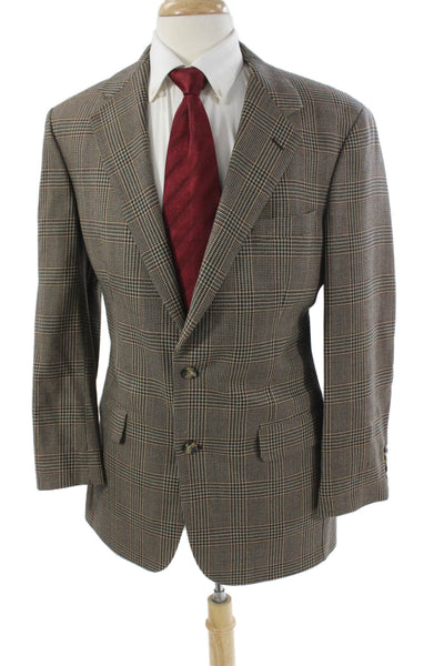 Brooks Brothers Mens 100% Wool Plaid Sport Coat Brown Button Size 40