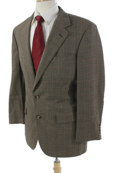 Brooks Brothers Mens 100% Wool Plaid Sport Coat Brown Button Size 40