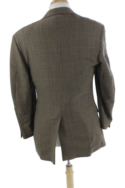 Brooks Brothers Mens 100% Wool Plaid Sport Coat Brown Button Size 40