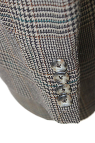 Brooks Brothers Mens 100% Wool Plaid Sport Coat Brown Button Size 40