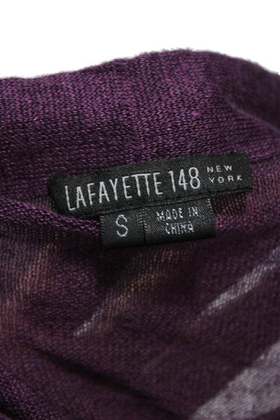 Lafayette 148 New York Women Cardigan Purple V-Neck Button Linen Silk Size S