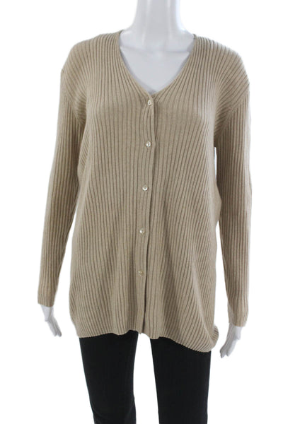 Tse Women Cardigan Striped V-Neck Knit Long Sleeve Beige Size S